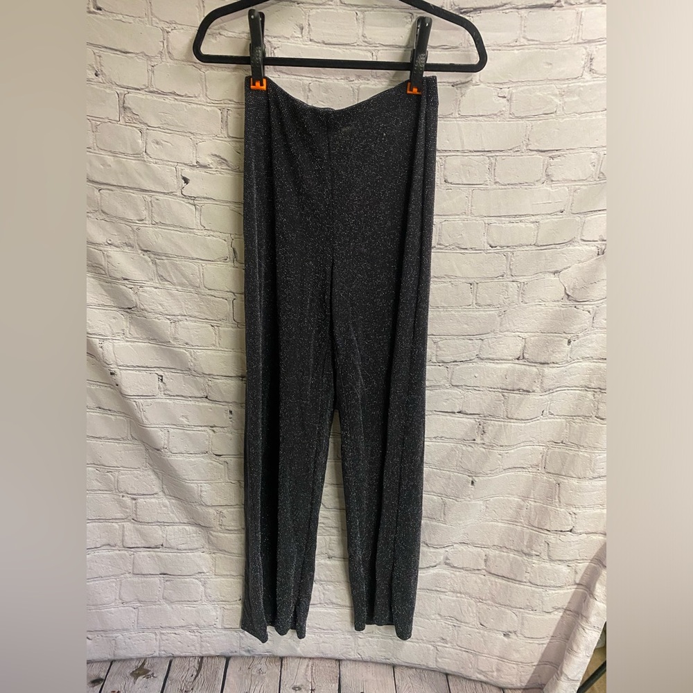 5/$20 H&M Women’s Black Silver Glittery Mesh‎ Wide Leg Disco Dress Trousers SZ S